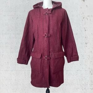 Vintage Woolrich Women’s Wool Hooded Duffle Coat Toggle Size M Red